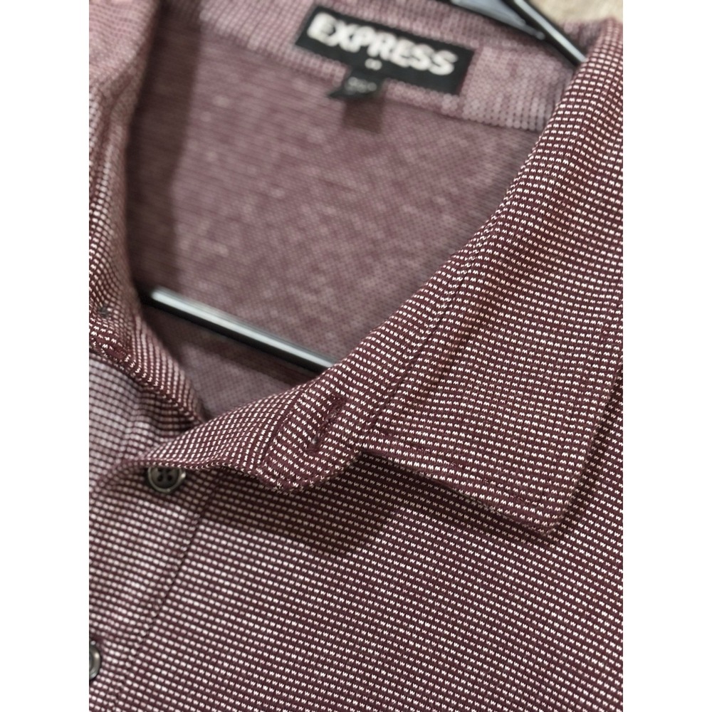 Express Men's Wine Large Collared Shirt Short Sleeve Maroon Button Patterned